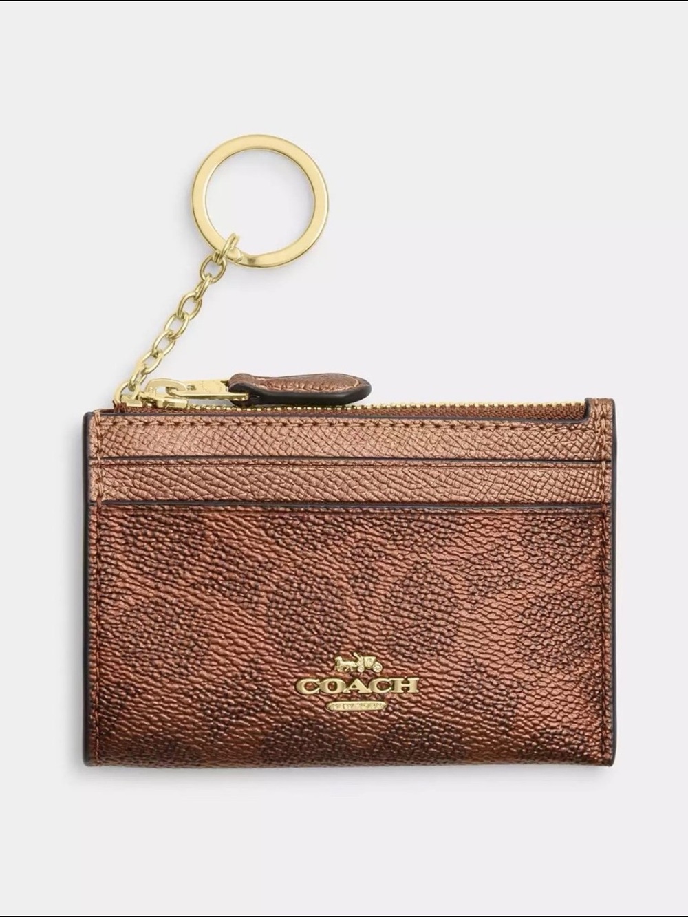 Coach Mini Skinny Id Case In Signature Canvas Copper NWT